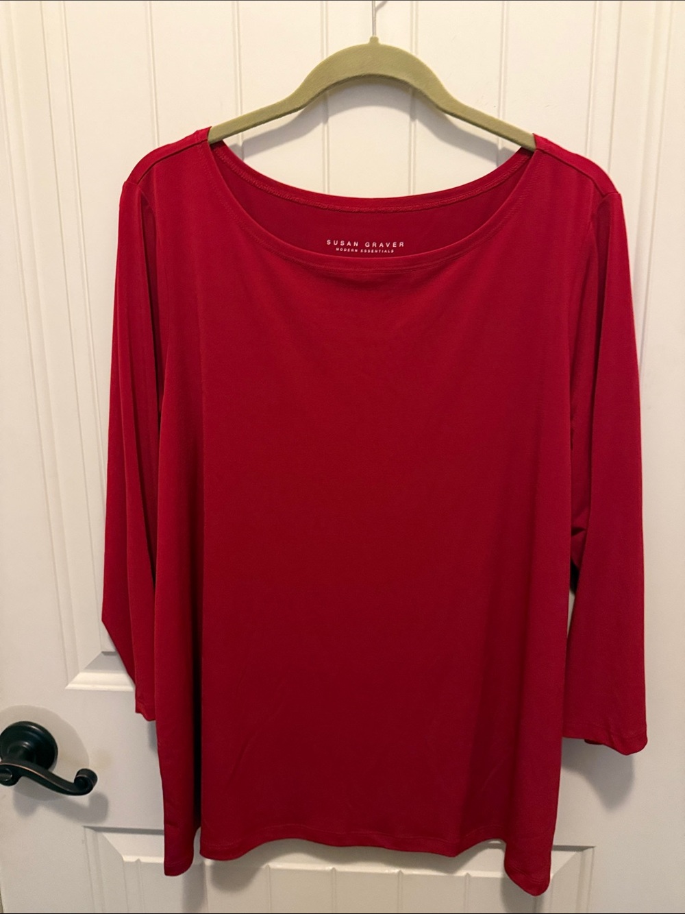 Susan Graver Red Long Sleeve Scoop Neck Top